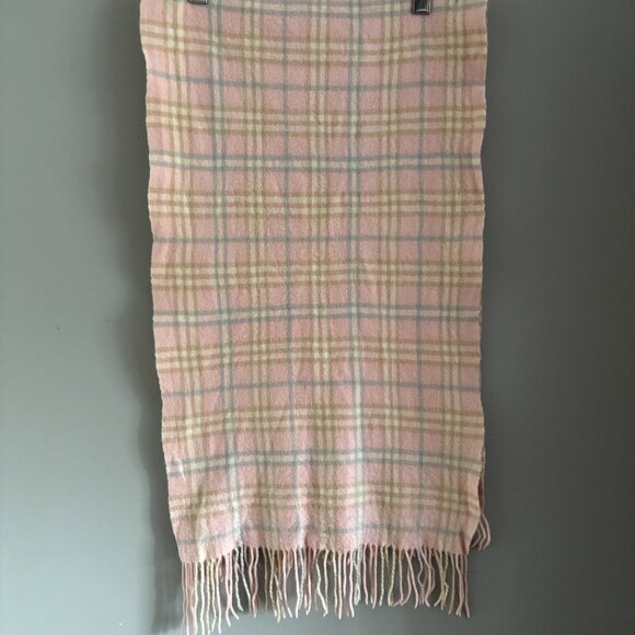Softest Pastel Pink Plaid Fringed Cashmere Scarf - Picture 6 of 6